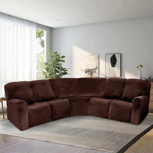 Latitude Run® Velvet Stretch 7Piece Sectional Sofa CoversReclining Couch Covers For L Shape